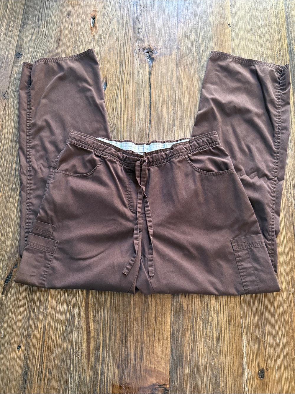 healing hands Brown Cargo Scrub Pants with Drawstring